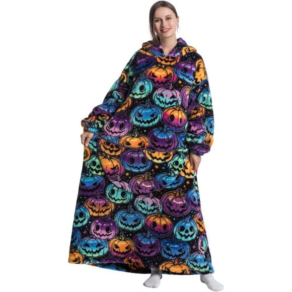 ⭐Sweat Pumpkin Warm Giant Hoodie Thick Flannel Blanket with Sleeve - Picture 3 of 4